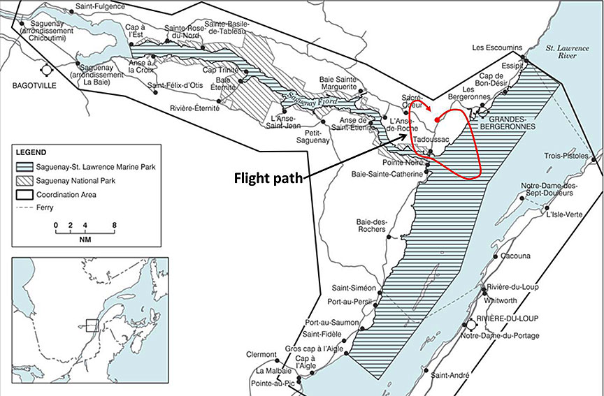 Saguenay–St. Lawrence Marine Park and flight path
