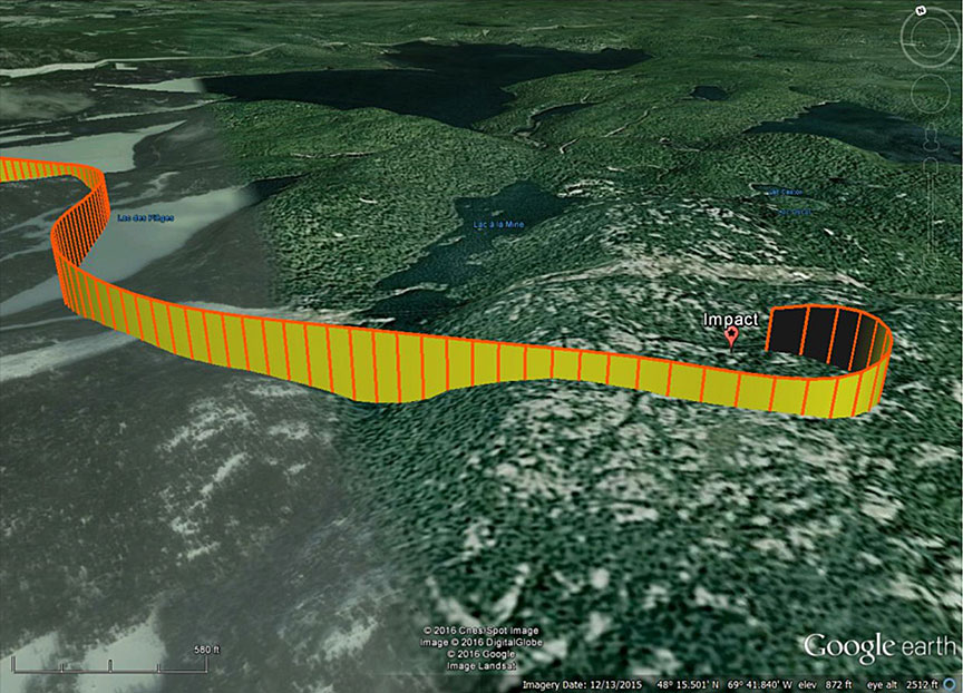 Final turn according to global positioning system data (Source: Google Earth, with TSB annotations)