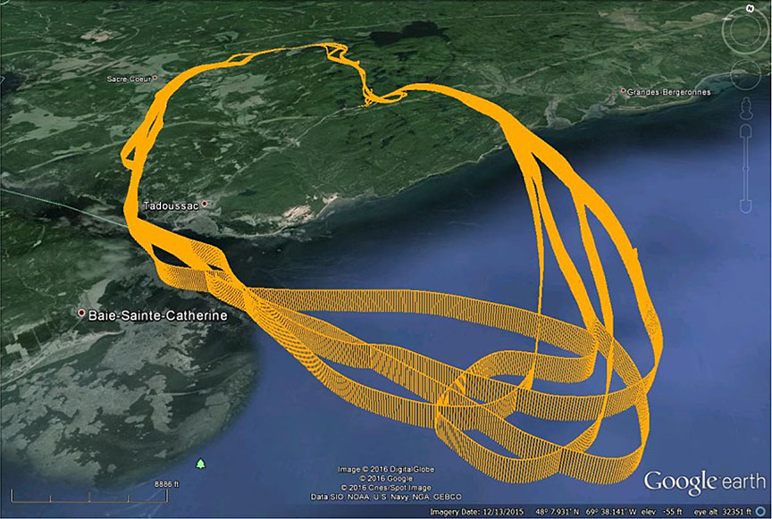 Flight paths on day of accident (Source: Google Earth, with TSB annotations)