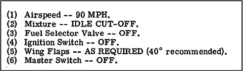 Excerpt from flight manual: Procedure to follow in the event of an engine failure after takeoff (Source: <em>1975 Cessna Stationair Owner's Manual</em>)