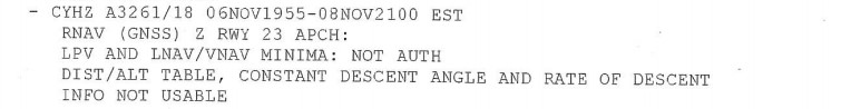 Example of Halifax/Stanfield International Airport (CYHZ) NOTAM Runway 23 (Source: Sky Lease Cargo NOTAM from occurrence flight paperwork)