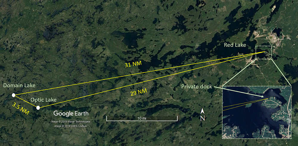 Overview of intended flights (Source: Google Earth, with TSB annotations)