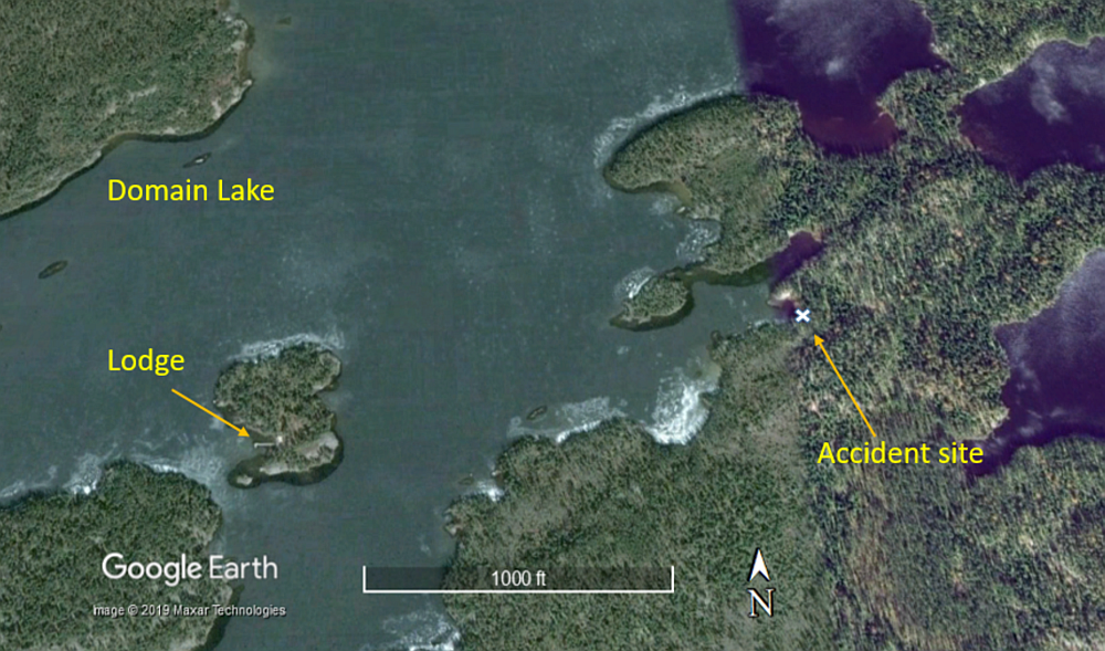 Accident site (Source: Google Earth, with TSB annotations)