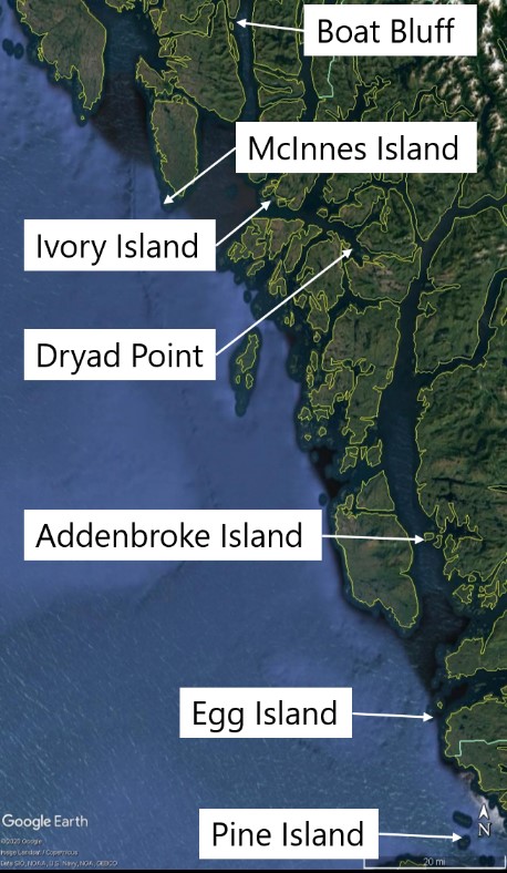 Lighthouse locations (Source: Google Earth, with TSB annotations)