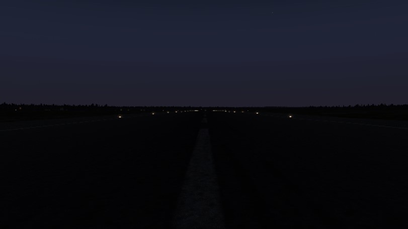 Runway edge lights seen by a pilot when the aircraft is on the runway centreline (Source: TSB, image created using the X-Plane Flight Simulator)