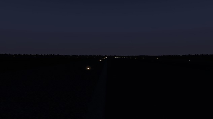 Runway edge lights seen by a pilot when the aircraft is on the left edge of the runway (Source: TSB, image created using the X-Plane Flight Simulator)