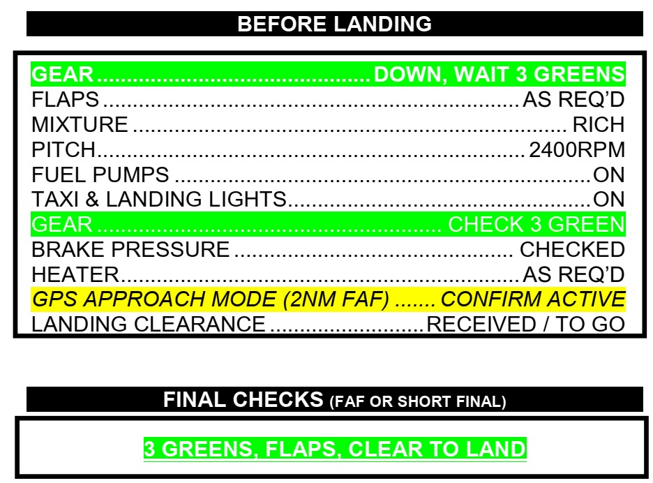 Piper Aztec PA-23 normal checklist (Source: Cargair Ltd.)