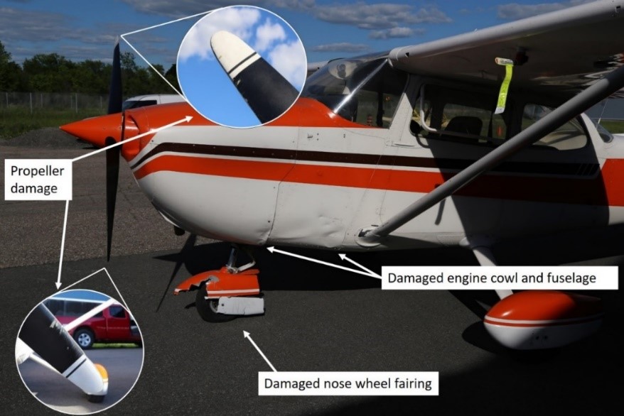 Damage to the Cessna (Source: Ottawa Police Service, with TSB annotations)