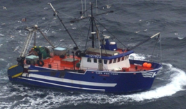 The trawl fishing vessel Cape Fin-Tose seen from a DFO surveillance aircraft