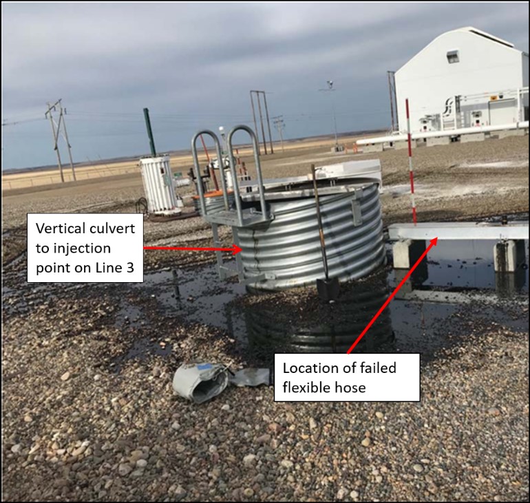 Released product observed at Herschel pump station (Source: Enbridge, with TSB annotations)