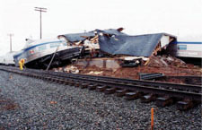 Image of the damage to diner car and farm supply building