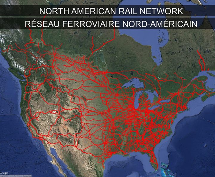 Map of North American rail network