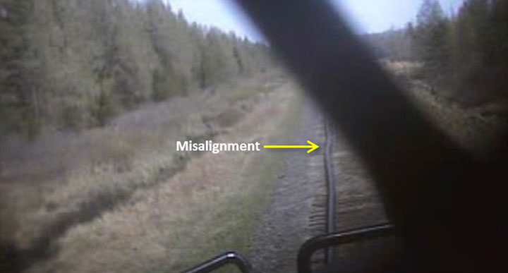 Train M346 forward-facing camera view approaching Mile 93.38, looking east