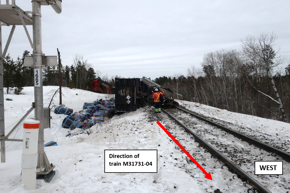  Nickel sulphide bags spilled from first derailed car (Source: TSB)