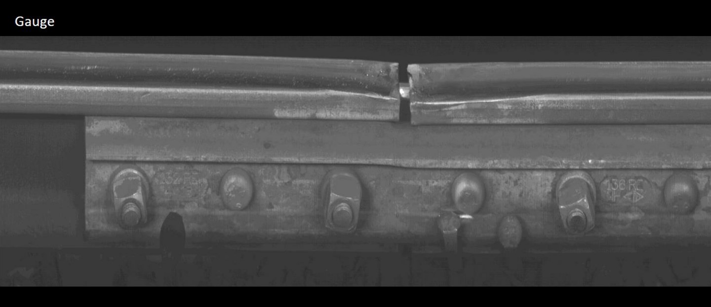 Gauge-side compromise joint bar (Mile 197.4751). Note rail head end batter (Source: Canadian National Railway Company)