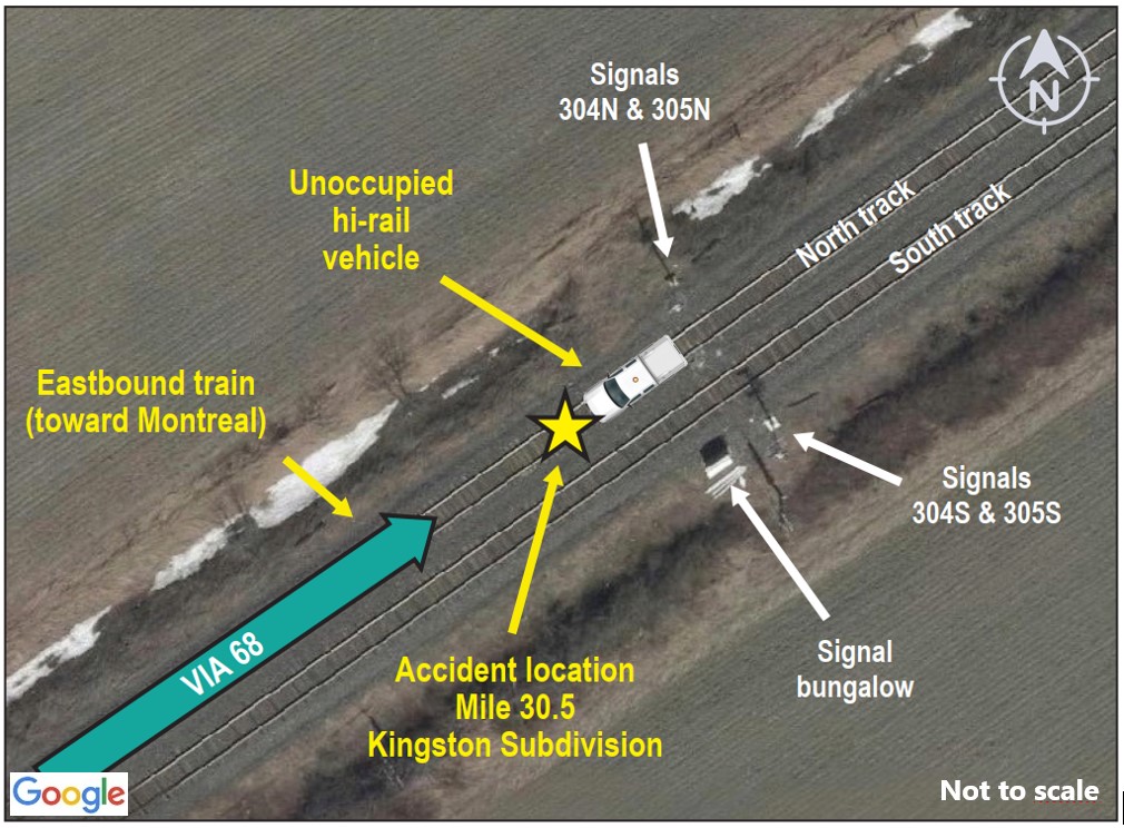 Diagram of the collision site (Source: Google Maps, with TSB annotations)