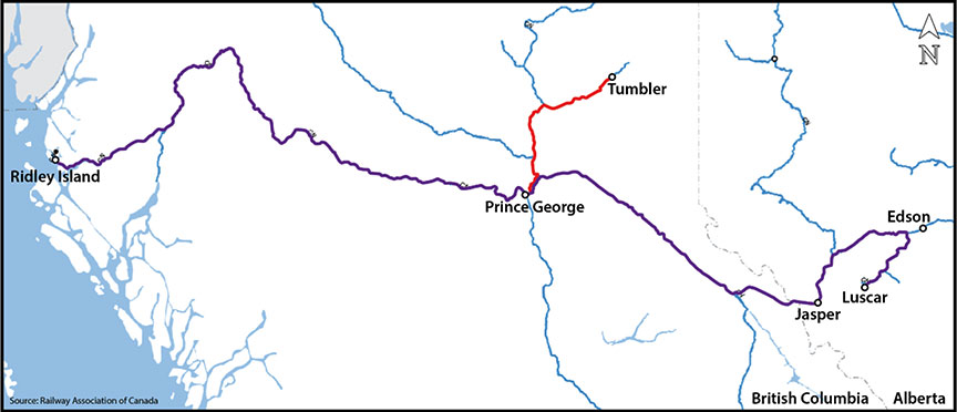Service routes for CN's coal trainset
