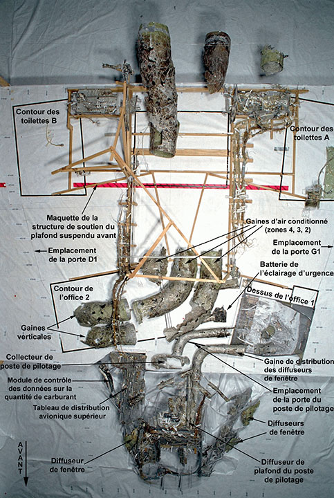 Maquette de l’espace inoccupé du poste de pilotage et du plafond suspendu de la partie avant de la cabine