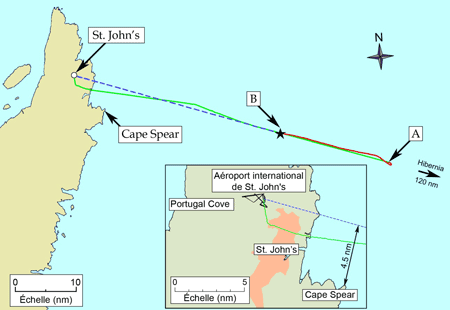 Image de la carte des lieux montrant la trajectoire de l'hélicoptère et le point d'impact