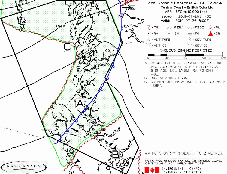 Prévisions locales graphiques valides à 11 h, heure avancée du Pacifique (1800Z) (Source : NAV CANADA)