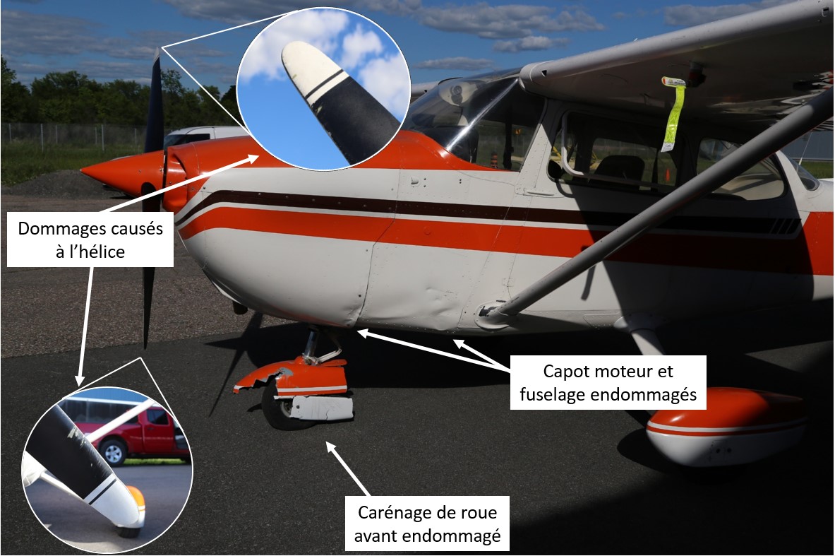 Dommages subis par le Cessna (Source : Service de police d’Ottawa, avec annotations du BST)