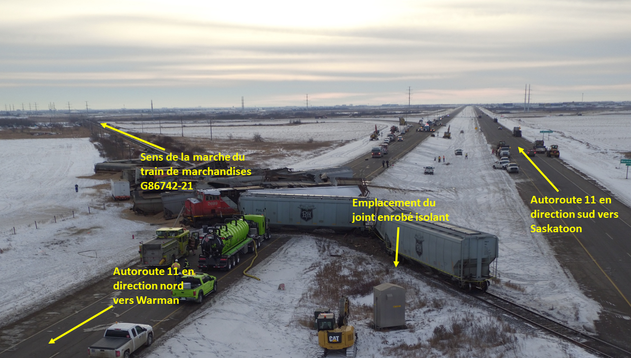 Photo des lieux (Source : Police de Saskatoon, avec annotations du BST)