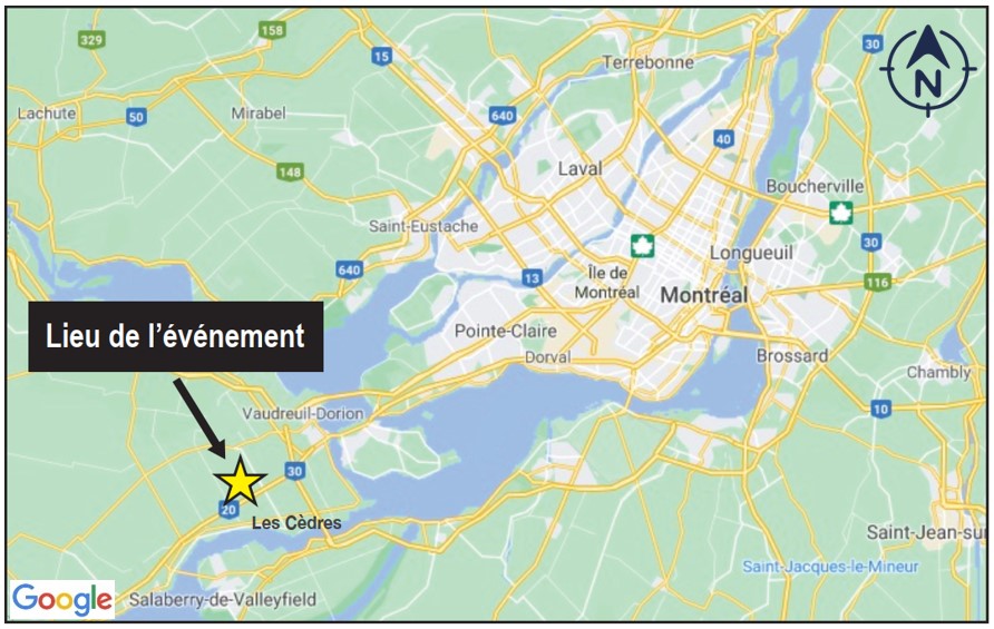 Lieu de l’événement (Source : Google Maps, avec annotations du BST)