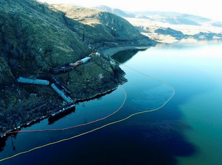 Lieu du déraillement sur la rive sud du lac Kamloops, à environ 14 milles de Kamloops (Colombie-Britannique) (Source : CPKC)