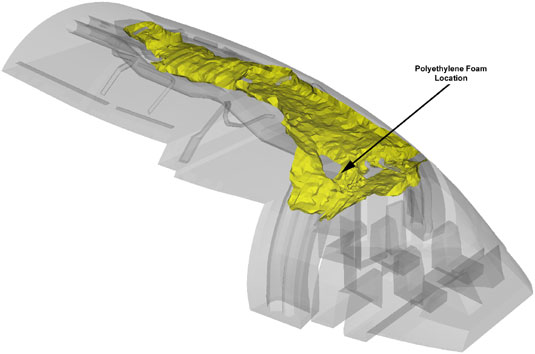 Simplified CFD fire field model - forward section - smoke plume - front oblique view