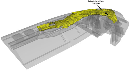 Simplified CFD fire field model - forward section - smoke plume - rear oblique view