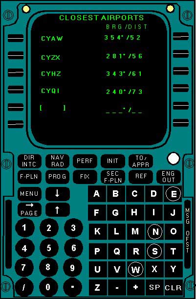 MCDU display - closest airports