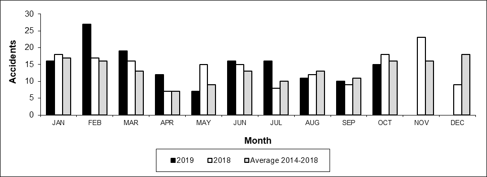 Number of Crossing Accidents per month